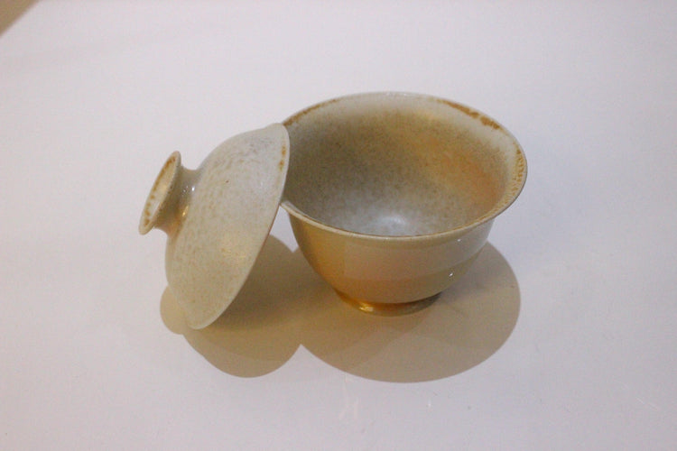 Covered Tea Cup, handmade wood firing ceramics - Amber Sealed - Modern Chinese Jewelry & Craft