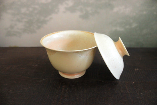 Covered Tea Cup, handmade wood firing ceramics - Amber Sealed - Modern Chinese Jewelry & Craft