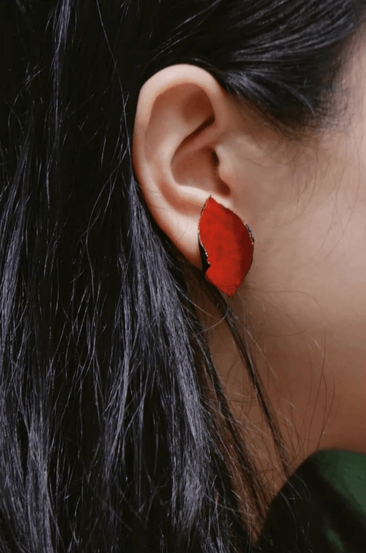 Ramie earrings, handmade earrings with natural Chinese lacquer; red