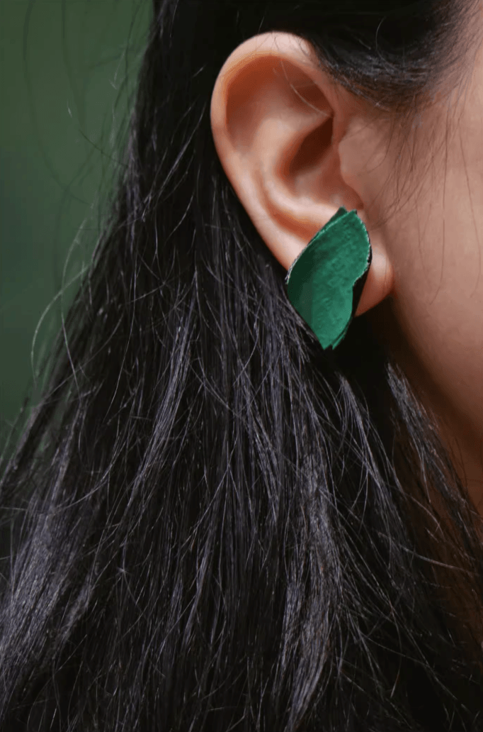 Ramie earrings, handmade earrings with natural Chinese lacquer; green